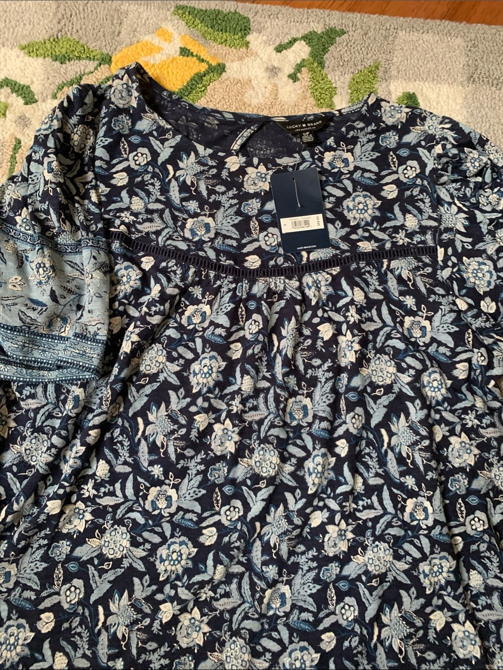 Lucky Brand Navy and Light Blue Floral Blouse
